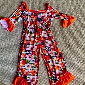 Orange flowered one piece